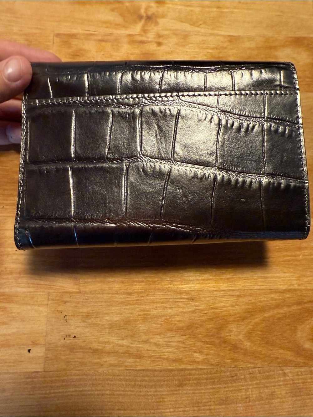 Coach Black Croc-Embossed Turn-Lock Wallet - Picture 2 of 8